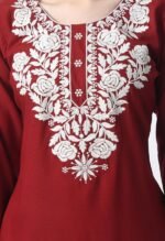 Kurti for Women - Short Chikankari Kurtis for Girls, Lakhnawi Tunic Top Kurta Design for Ladies, Woman Ethnic Kurthis & Shirt with Sleeve, Plain Straight Embroidery for Office - Image 3