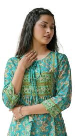 Polyester Women's Floral Placement 3/4 Sleeve and Keyhole Neck Printed Short Kurti