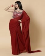 Women Georgette Saree with Embellished Blouse - Image 2