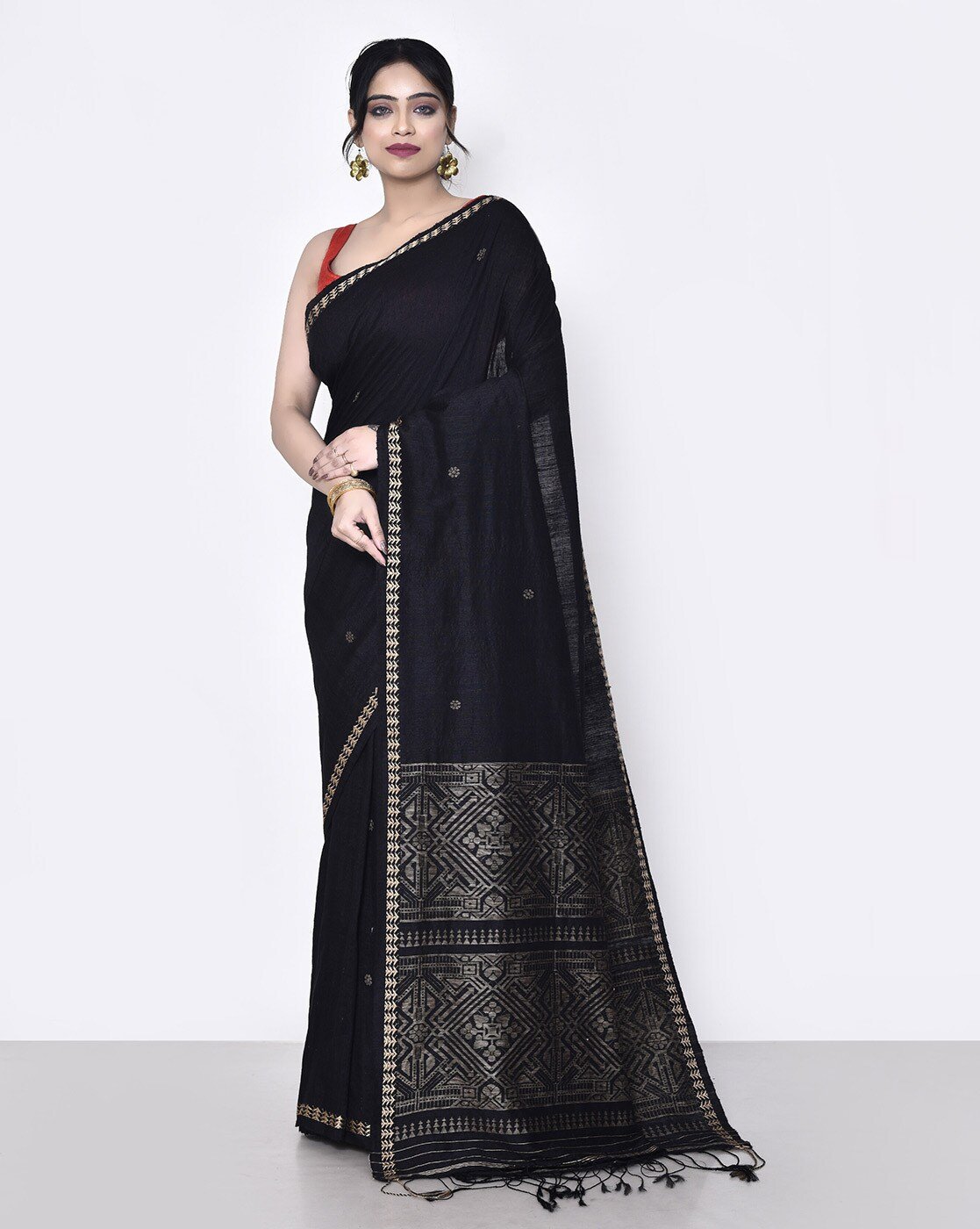 -1117Wx1400H-700515467-black-MODEL Women Traditional Saree - Image 1